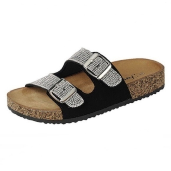 Comfy Double Buckle Embellished Sandals in Black - Picture 2 of 8